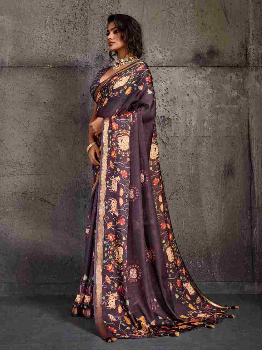 Brown Moss Figure Printed Saree sedora couture