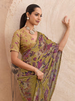 Mustard Georgette Floral Printed Saree sedora couture