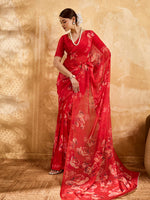 Red Geogette Floral Printed Saree sedora couture