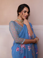 Blue Georgette Floral Printed Saree sedora couture