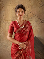 Red Georgette Floral Printed Saree sedora couture