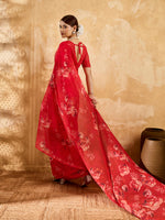 Red Geogette Floral Printed Saree sedora couture