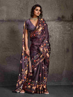 Brown Moss Figure Printed Saree sedora couture