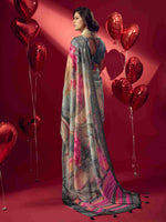 Grey Jacquard Printed Saree with Unstitched Blouse sedora couture