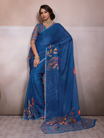 Blue Georgette Floral Printed Saree sedora couture