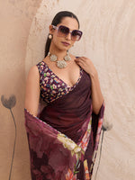Wine Georgette Floral Printed Saree sedora couture