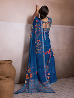 Blue Georgette Floral Printed Saree sedora couture