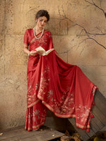 Red Georgette Floral Printed Saree sedora couture