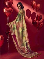 Yellow Jacquard Printed Saree with Unstitched Blouse sedora couture