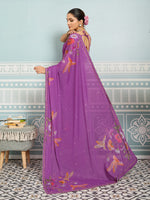 Magenta Sparkle Georgette Printed Saree with Beaded Border sedora couture