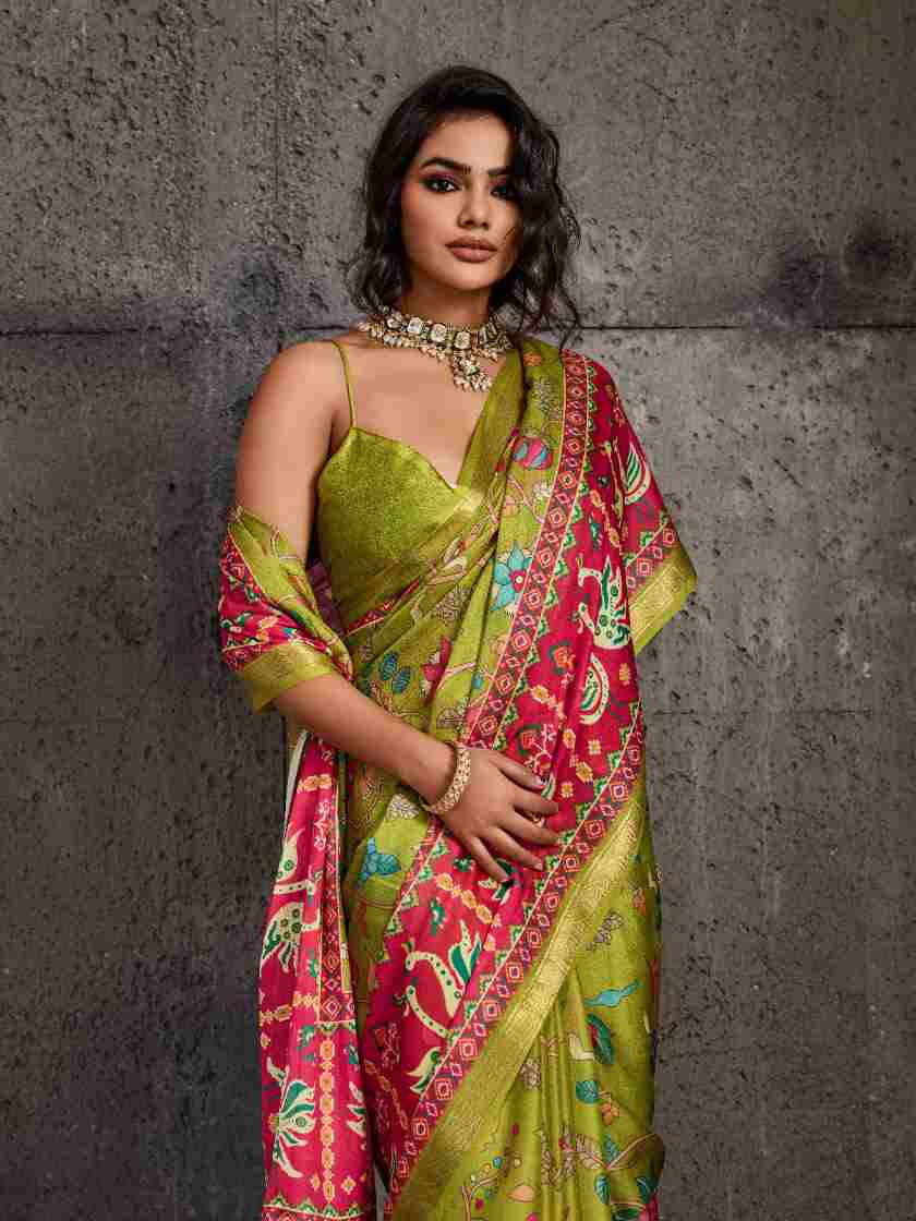 Light Green Moss Figure Printed Saree