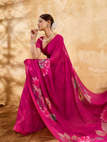 Pink Geogette Floral Printed Saree sedora couture