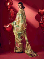 Green Jacquard Printed Saree with Unstitched Blouse sedora couture