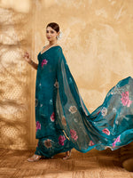 Green Geogette Floral Printed Saree sedora couture