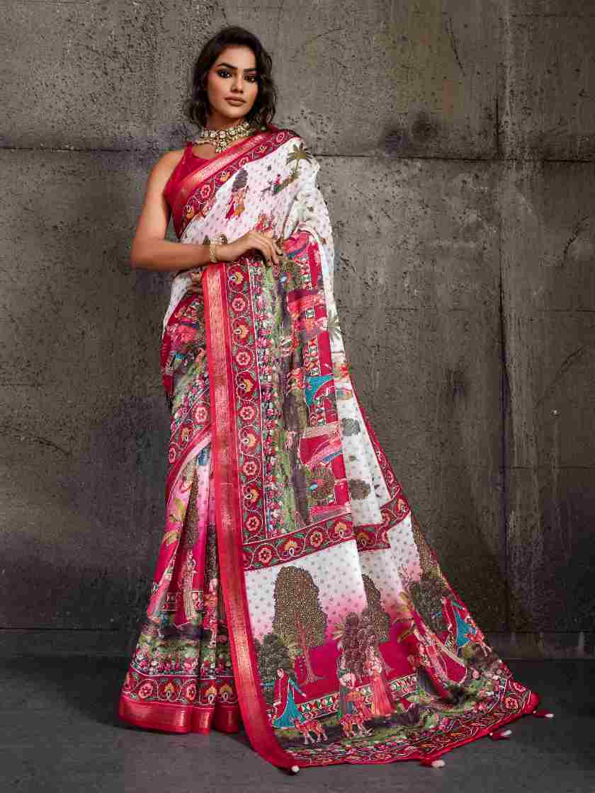 White Moss Figure Printed Saree sedora couture