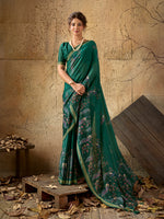 Bottel Green Georgette Floral Printed Saree sedora couture