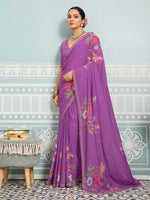Magenta Sparkle Georgette Printed Saree with Beaded Border sedora couture