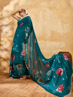 Green Geogette Floral Printed Saree sedora couture