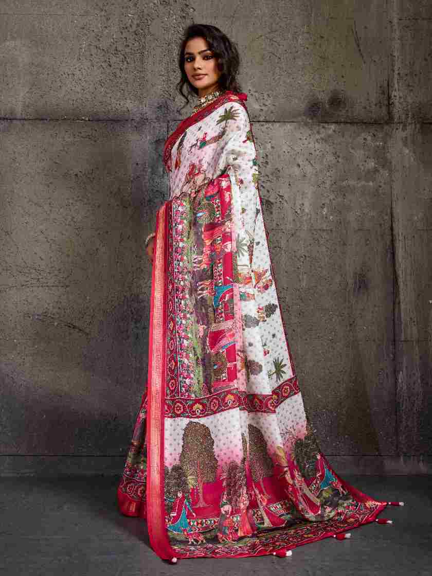 White Moss Figure Printed Saree