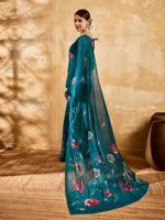 Green Geogette Floral Printed Saree sedora couture