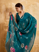 Green Geogette Floral Printed Saree sedora couture