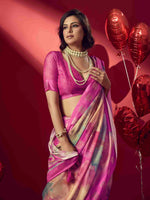 Pink Jacquard Printed Saree with Unstitched Blouse sedora couture