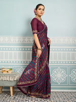Maroon Sparkle Georgette Printed Saree with Beaded Border sedora couture