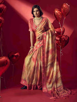 Yellow Jacquard Printed Saree with Unstitched Blouse sedora couture