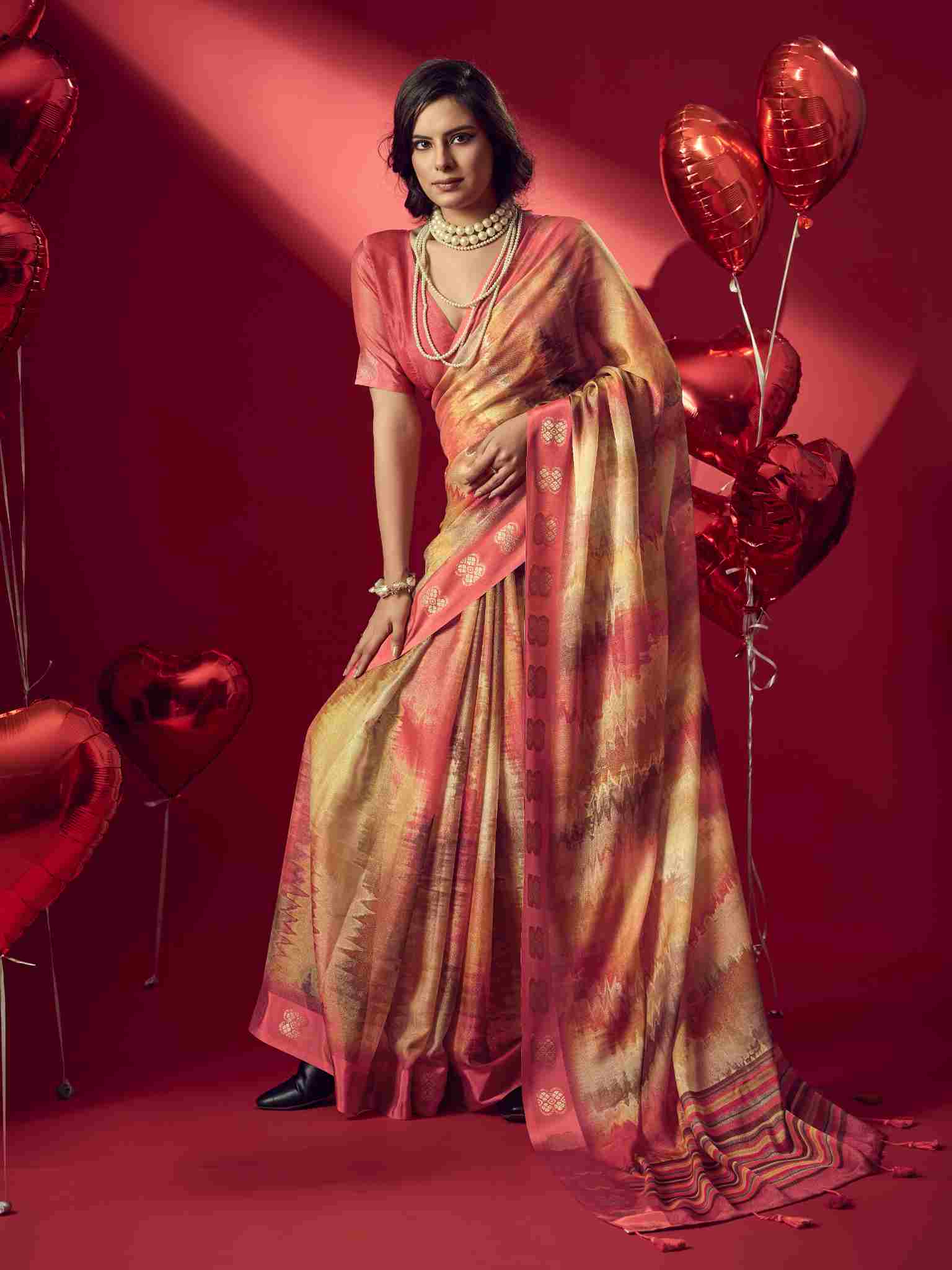 Yellow Jacquard Printed Saree with Unstitched Blouse sedora couture