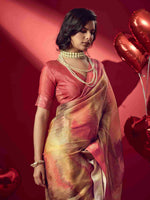 Yellow Jacquard Printed Saree with Unstitched Blouse sedora couture