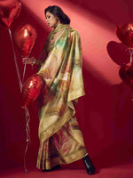 Green Jacquard Printed Saree with Unstitched Blouse sedora couture