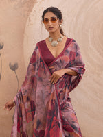 Pink Georgette Floral Printed Saree sedora couture