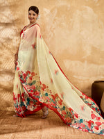 Beige Geogette Floral Printed Saree sedora couture