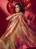 Yellow Jacquard Printed Saree with Unstitched Blouse sedora couture