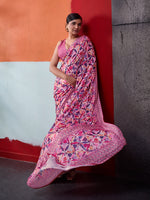 Pink Cotton Crepe Geometrical Printed Saree sedora couture