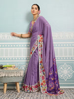 Purple Sparkle Georgette Printed Saree with Beaded Border sedora couture