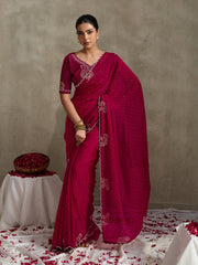 Maroon NC Moss Saree with Jarkhan Embroidery