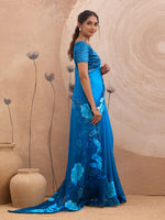 Blue Georgette Floral Printed Saree sedora couture
