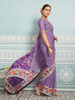 Purple Sparkle Georgette Printed Saree with Beaded Border sedora couture
