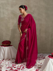 Maroon NC Moss Saree with Jarkhan Embroidery