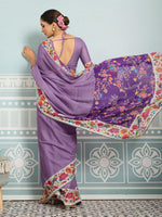 Purple Sparkle Georgette Printed Saree with Beaded Border sedora couture