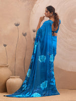 Blue Georgette Floral Printed Saree sedora couture