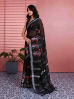 Cotton Black Floral Embroidery Saree sedora couture
