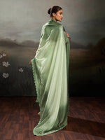 Green Satin Plain Dyed Saree sedora couture