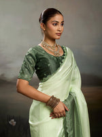 Green Satin Plain Dyed Saree sedora couture