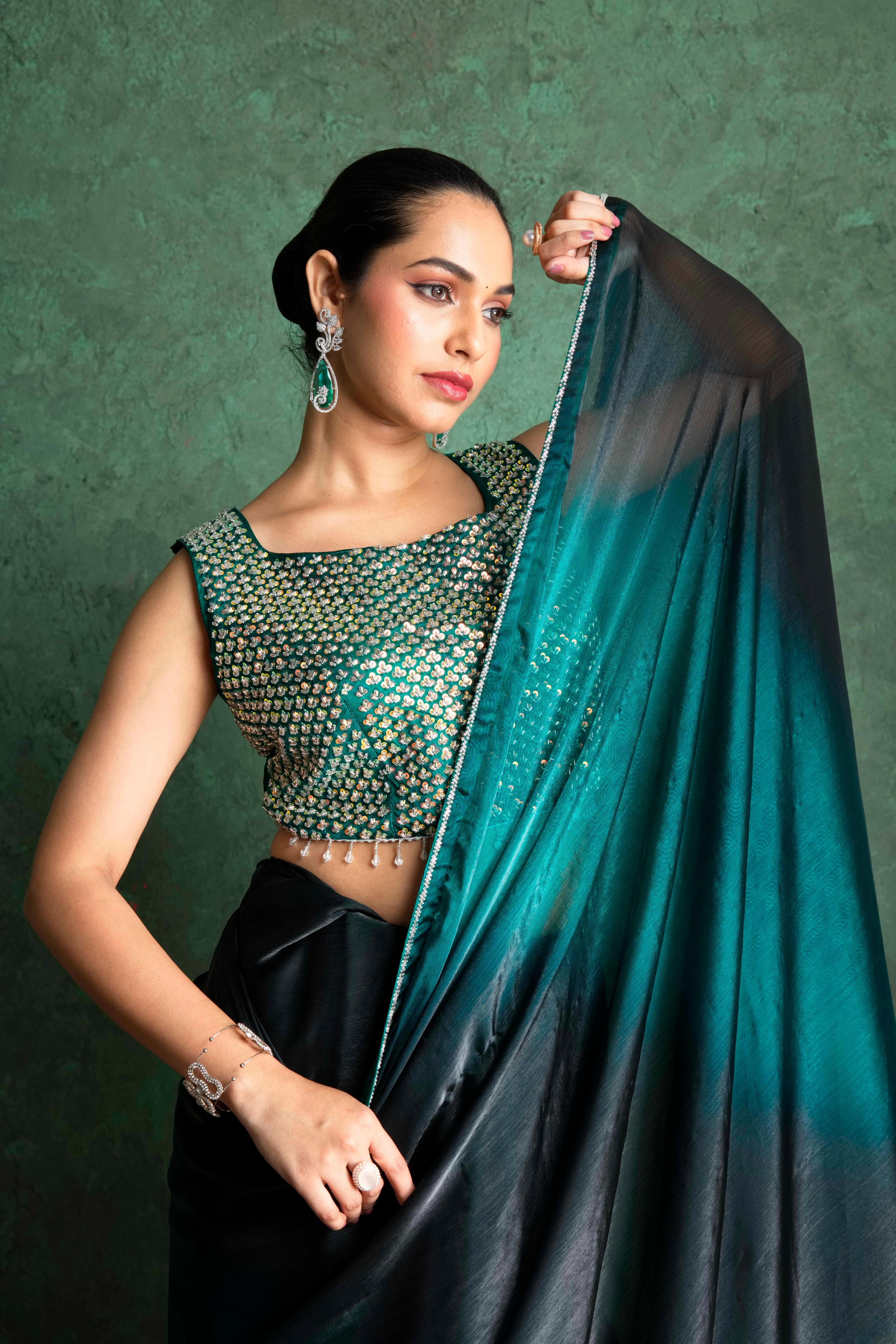 Graceful Green Saree with Embroidered Border