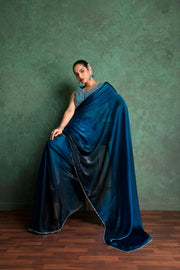 Chic Blue Saree with Creative Embroidery