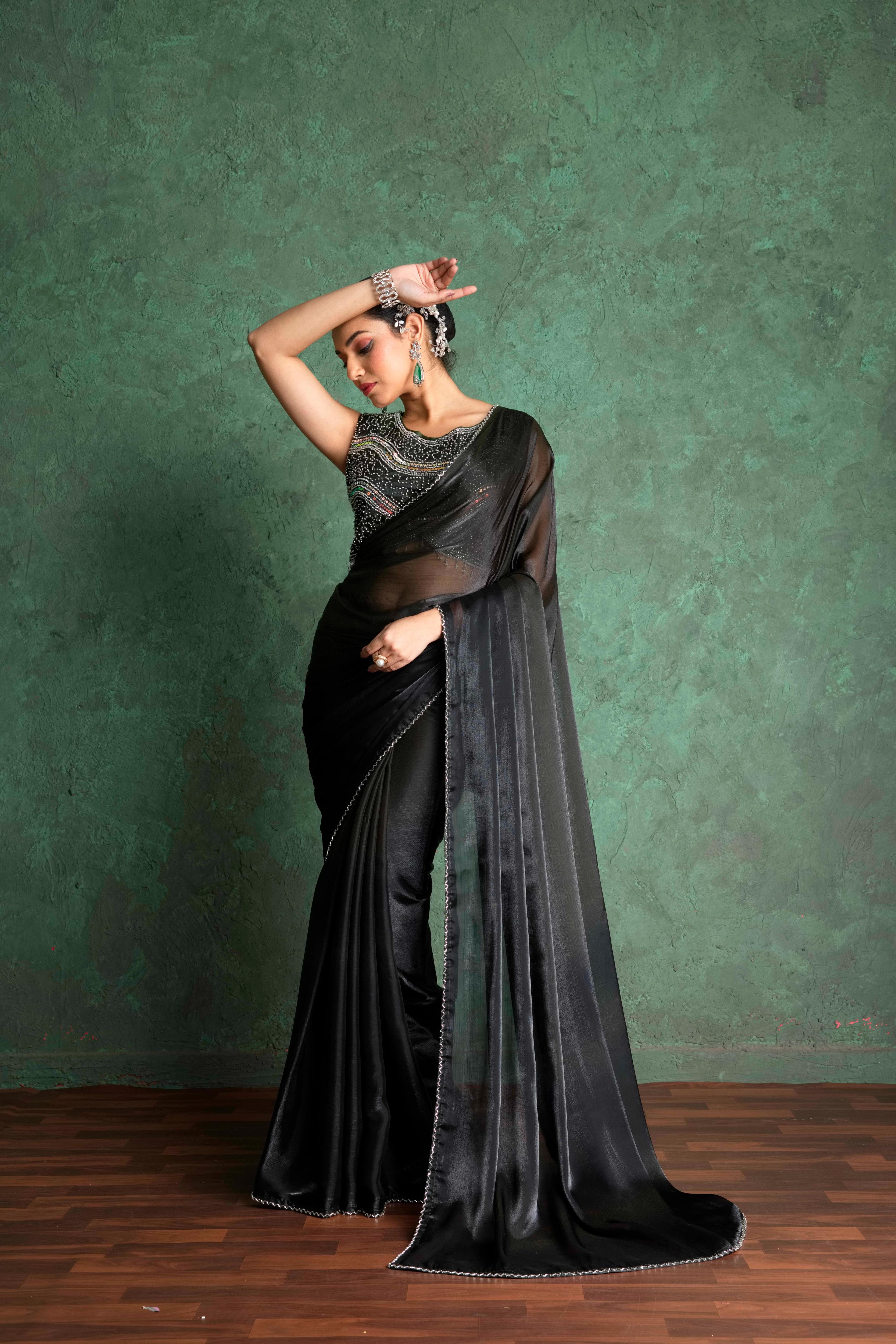Elegant Black Saree with Delicate Embroidery