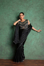 Elegant Black Saree with Delicate Embroidery sedoracouture