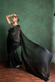 Elegant Black Saree with Delicate Embroidery